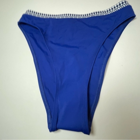 LEMLEM Lena High Leg Bikini Bottom M Diamond Jacquard Blue and White  $125 - Picture 2 of 10